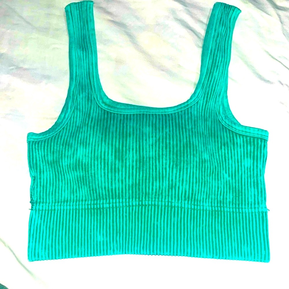 Zenana Outfitters Teal Ribbed Crop Tank Top